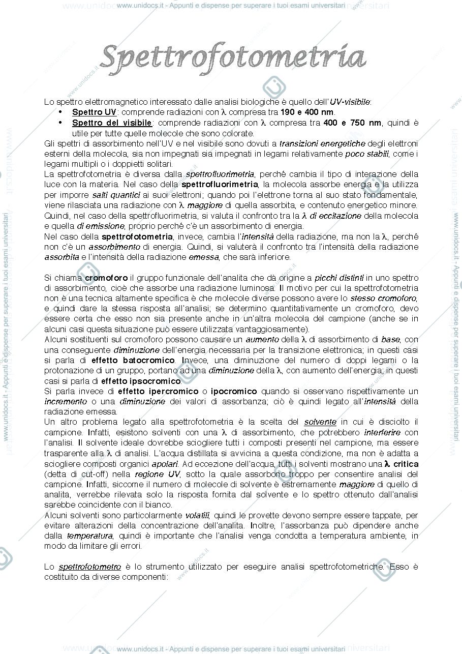 Anteprima pagina 1 — Biochimica applicata Spettrofotometria