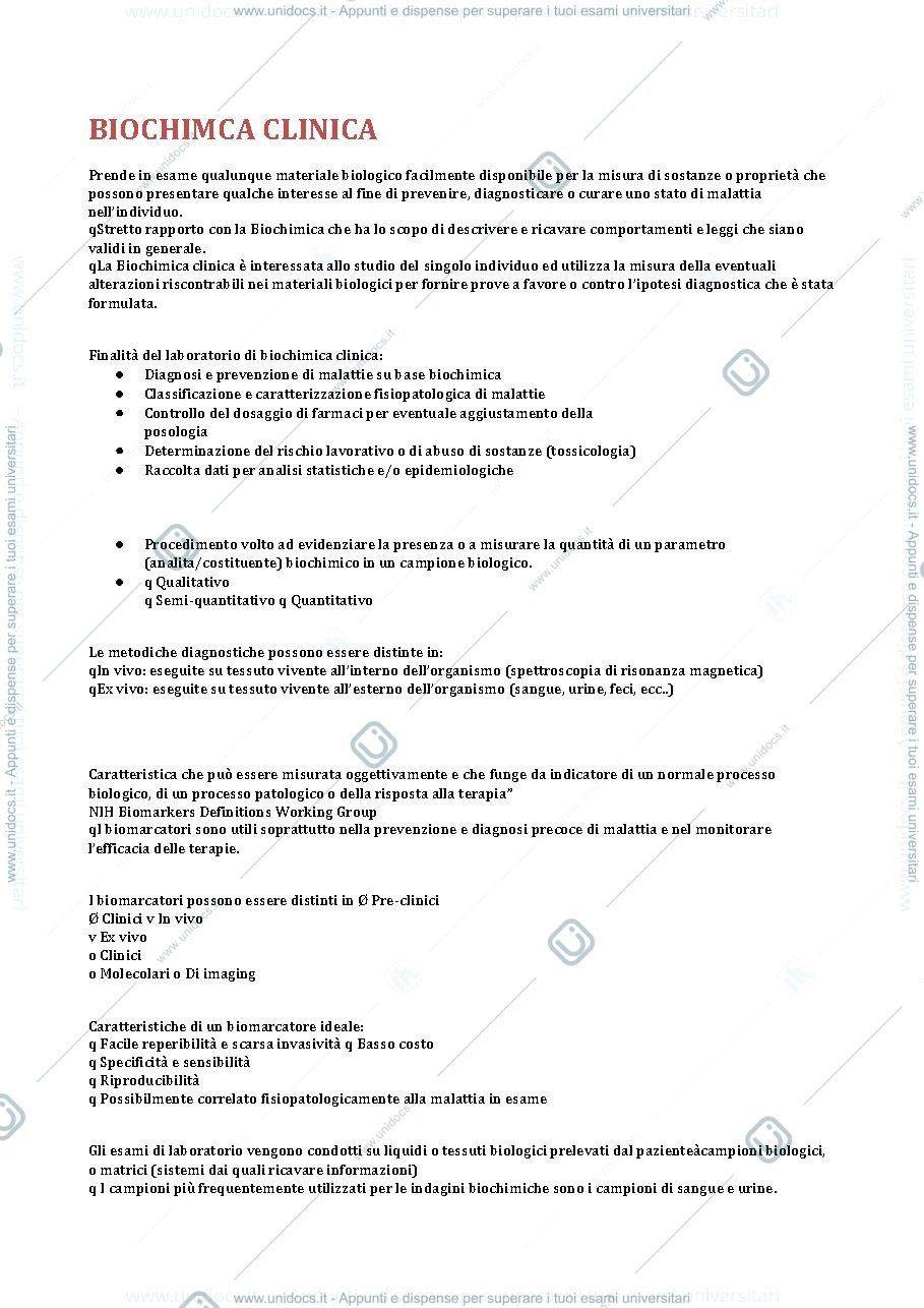 Anteprima pagina 1 — Modulo biochimica clinica prof.ssa Evangelisti