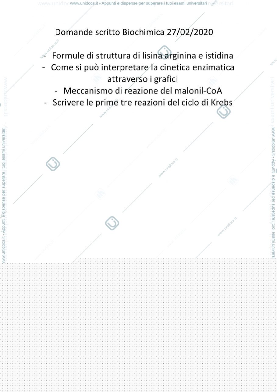 Anteprima pagina 1 — Domande scritto biochimica 