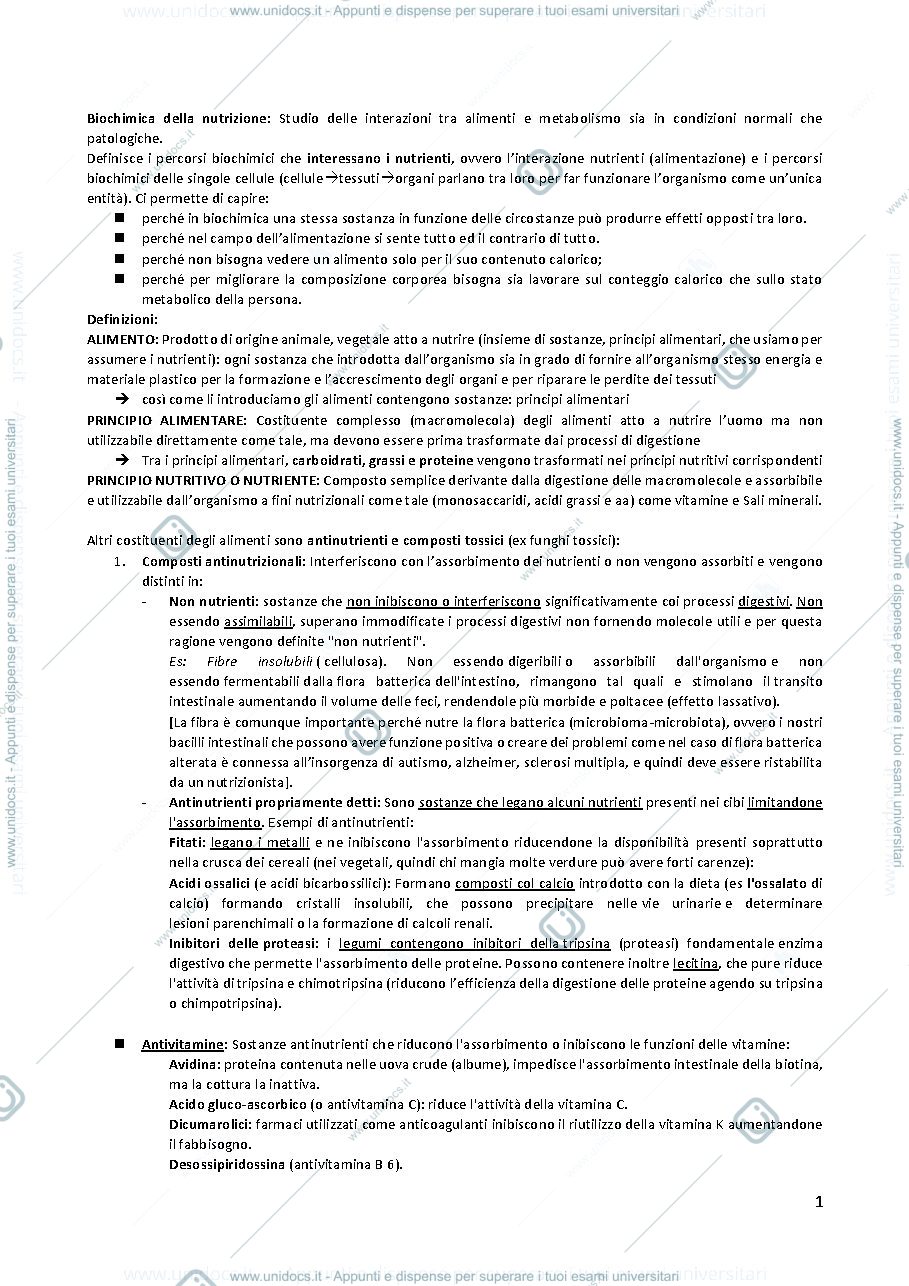 Anteprima pagina 1 — Biochimica della nutrizione codini 