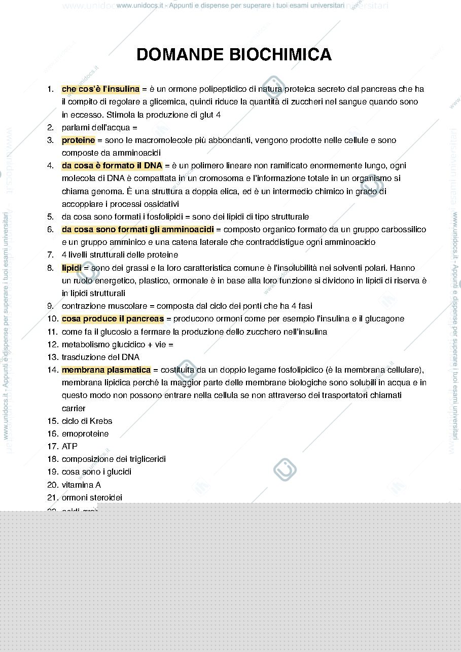 Anteprima pagina 1 — Domande biochimica Mordente e assistenti 