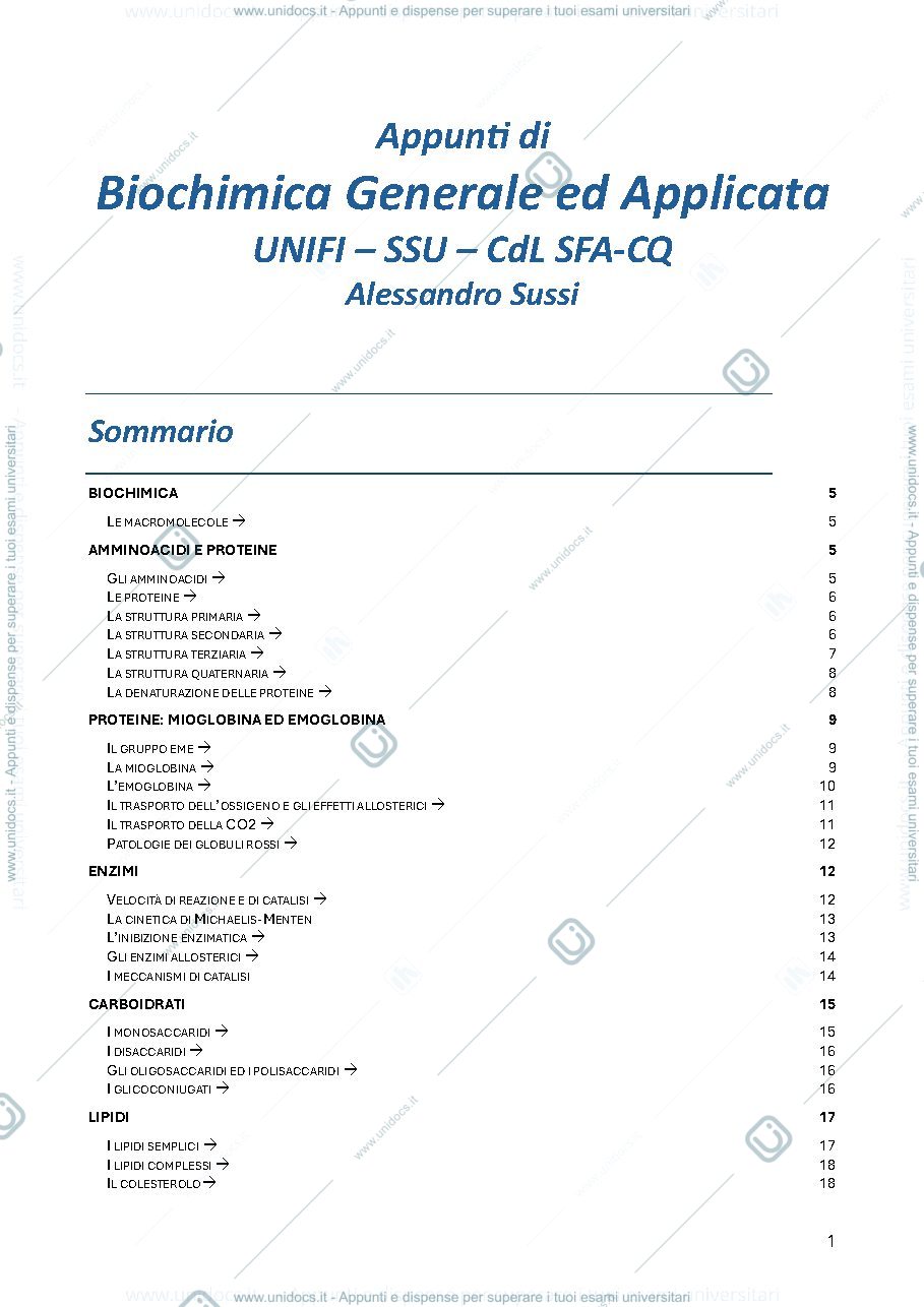 Anteprima pagina 1 — Biochimica generale ed appicata
