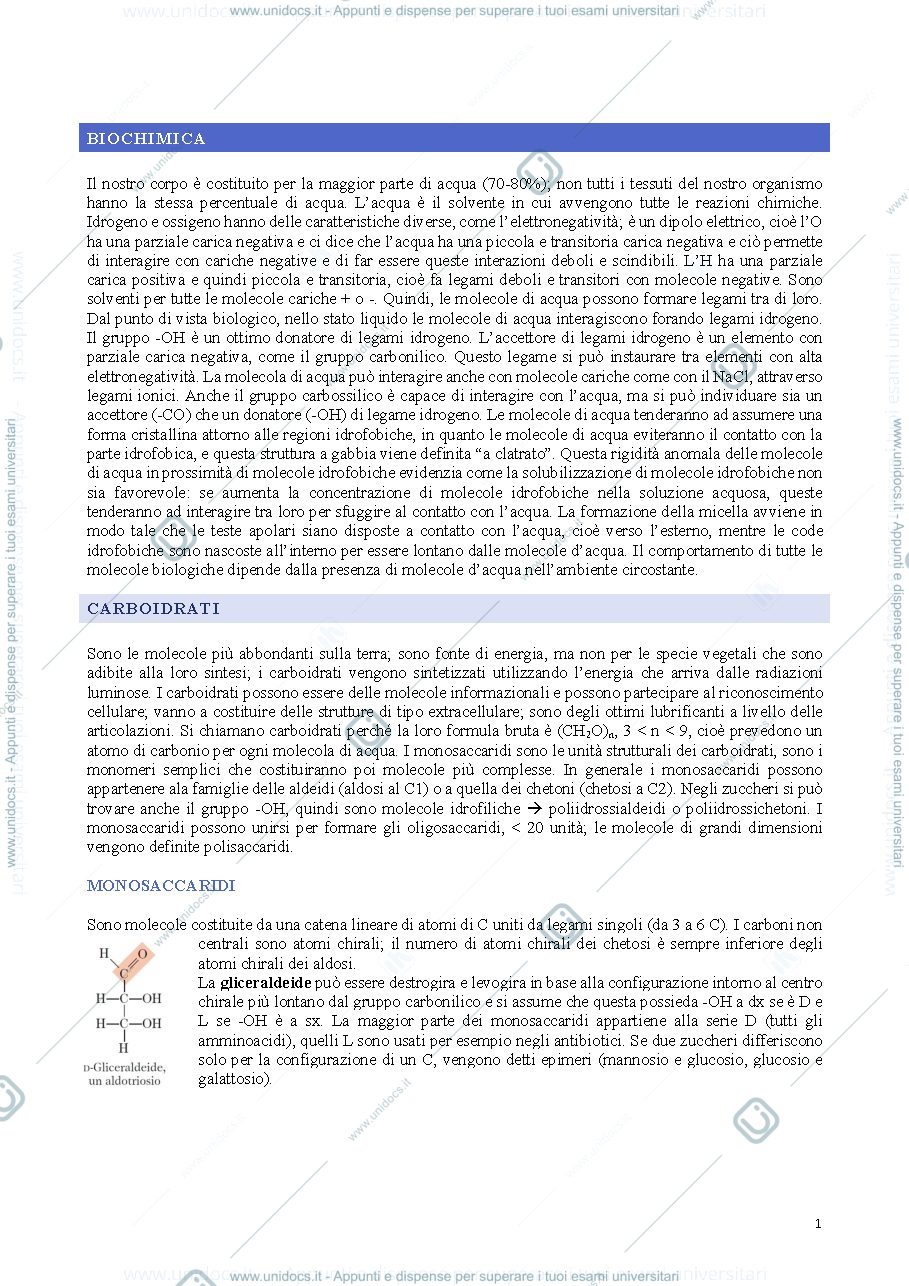 Anteprima pagina 1 — Biochimica modulo I