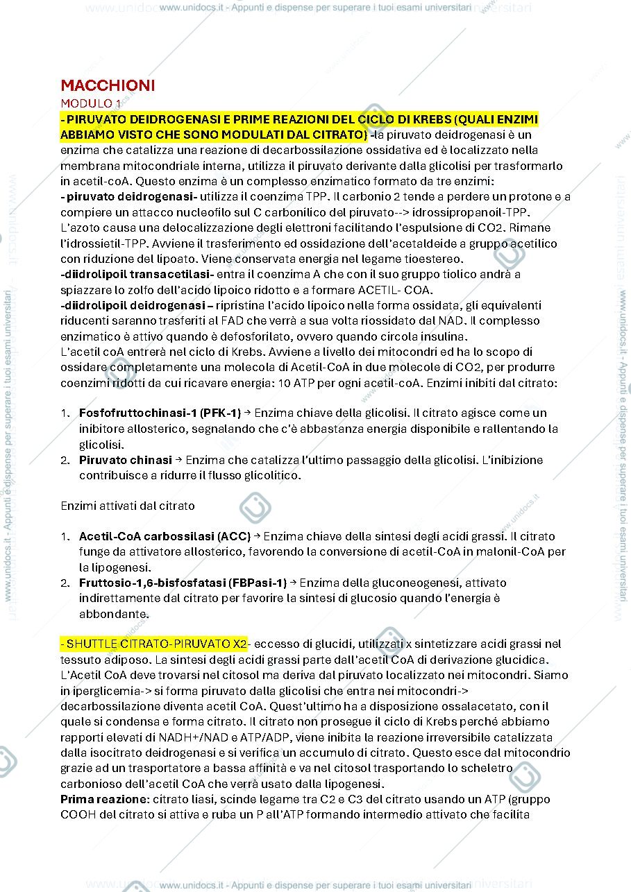Anteprima pagina 1 — domande esame di biochimica 2 con prof macchioni e Cellini