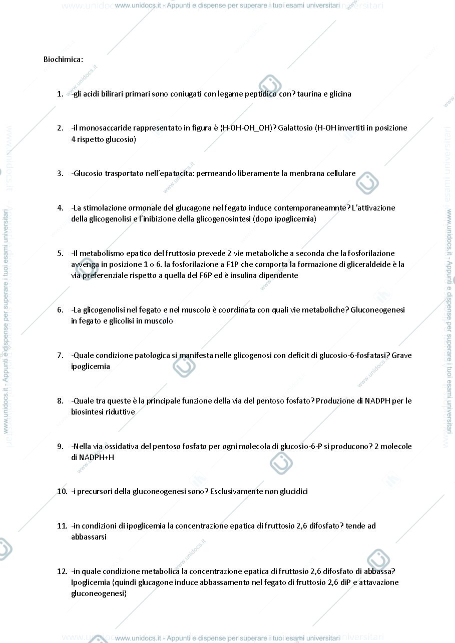 Anteprima pagina 1 — Domande esame Biochimica