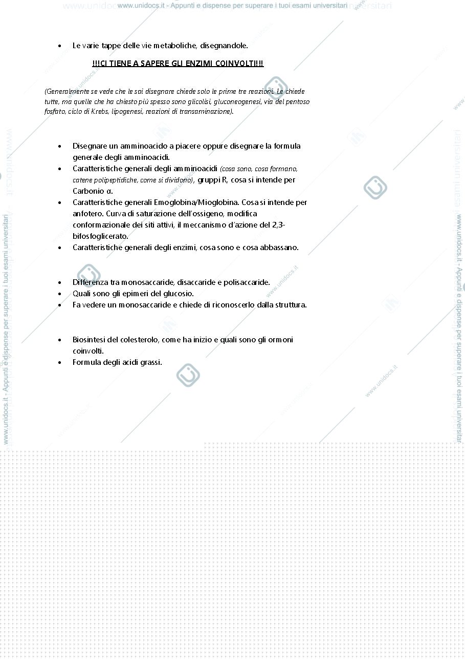 Anteprima pagina 1 — Domande d'esame Biochimica