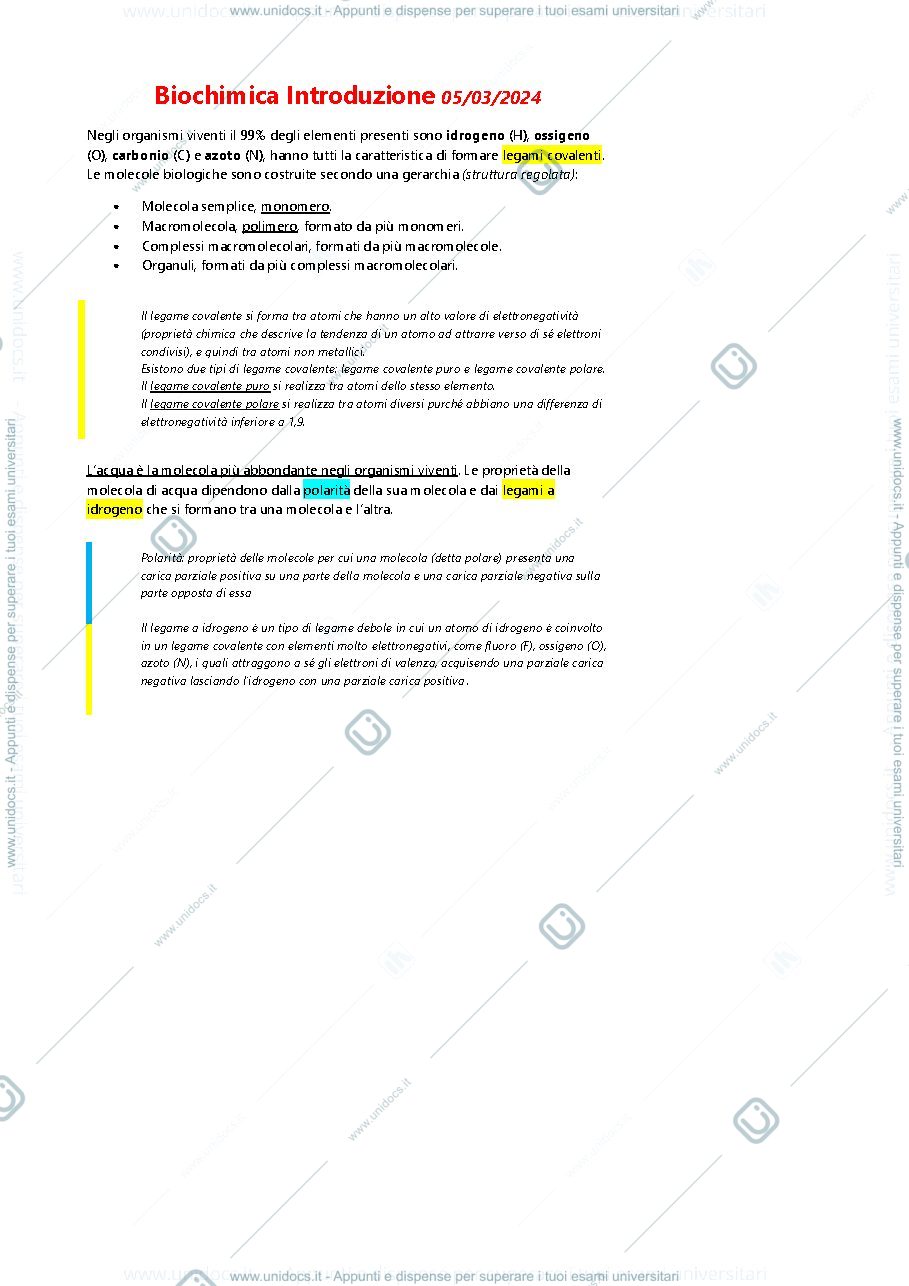 Anteprima pagina 1 — Introduzione Biochimica