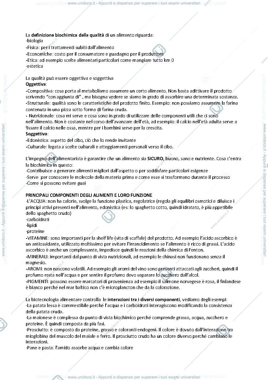 Anteprima pagina 1 — Biochimica alimentare modulo 2