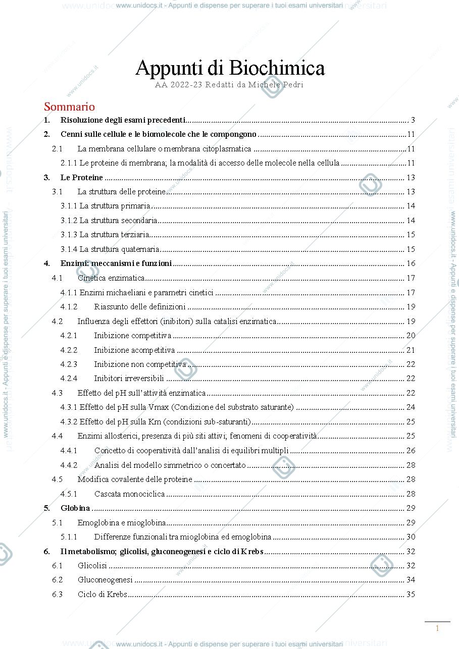 Anteprima pagina 1 — Appunti di Biochimica