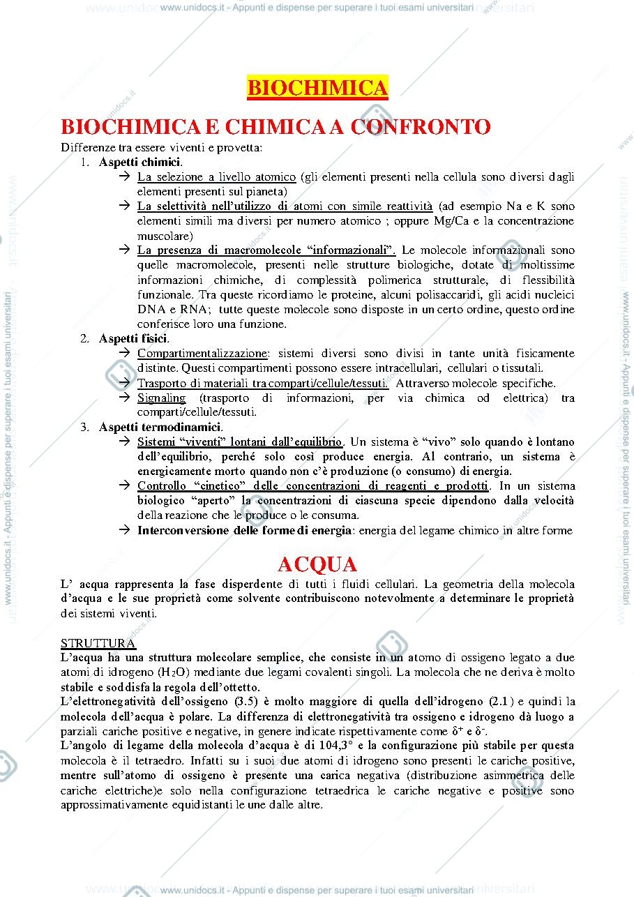Anteprima pagina 1 — Biochima parte 1 