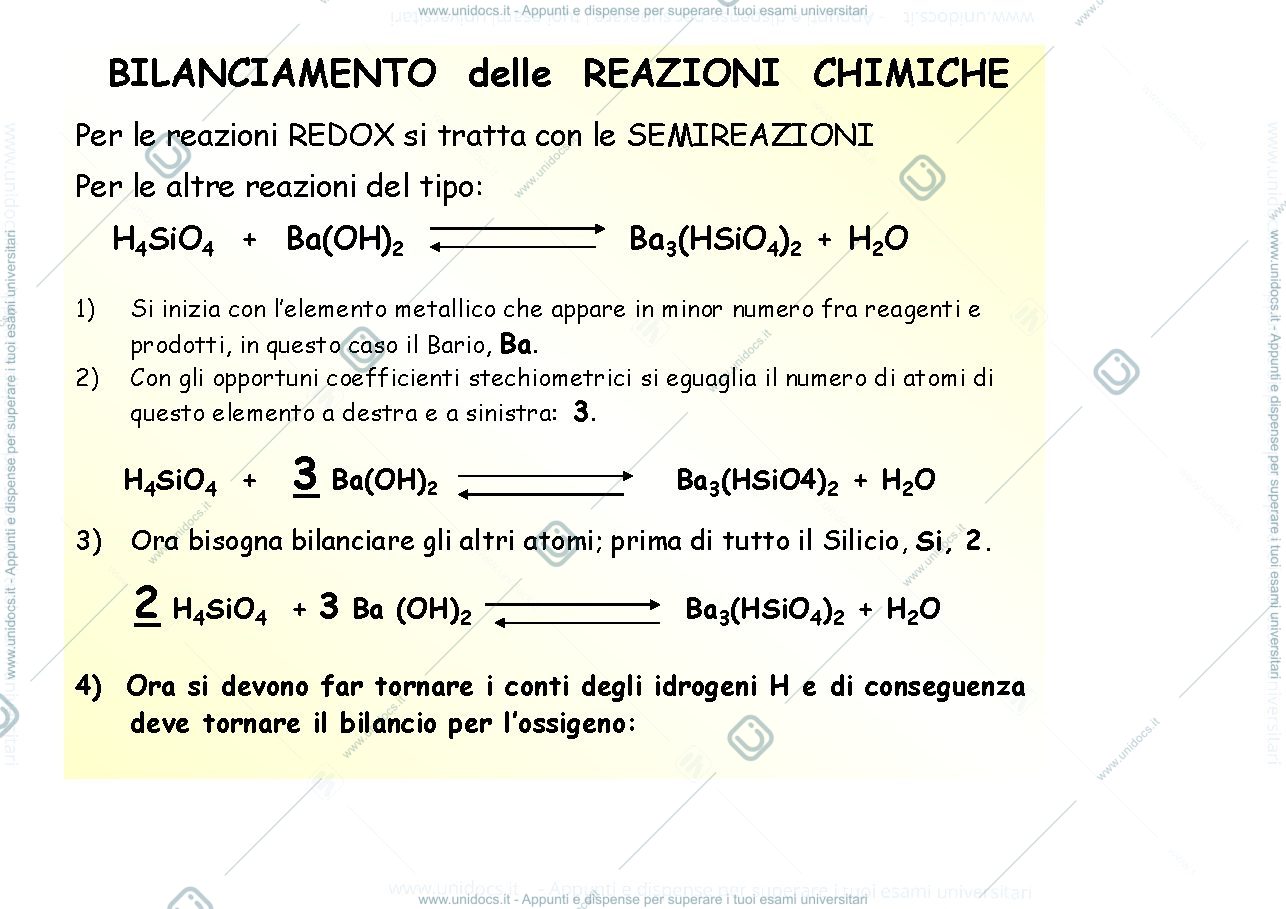 Anteprima pagina 1 — bilanciamento delle reazioni chimiche