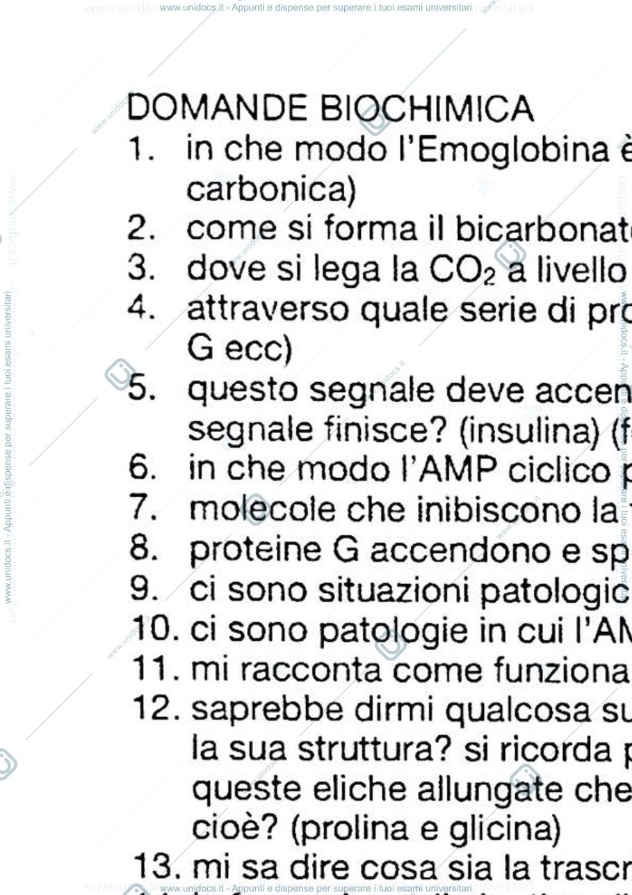 Anteprima pagina 1 — Domande d’Esame Biochimica