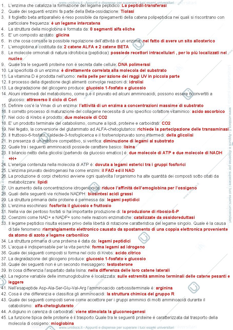 Anteprima pagina 1 — Domande Biochimica