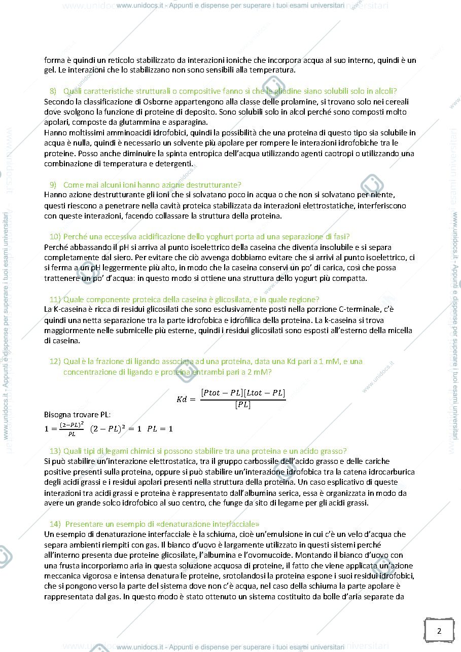 Anteprima pagina 2 — Domande e risposte d’esame biochimica alimentare