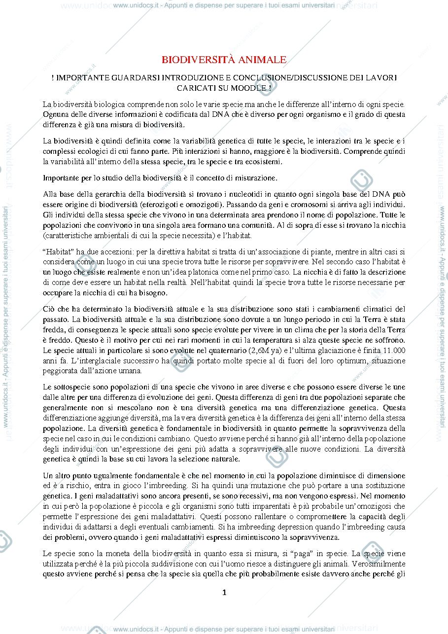 Anteprima pagina 1 — B029604 (B232) - MODULO: BIODIVERSITA' ANIMALE 2023-2024 (I° ANNO)