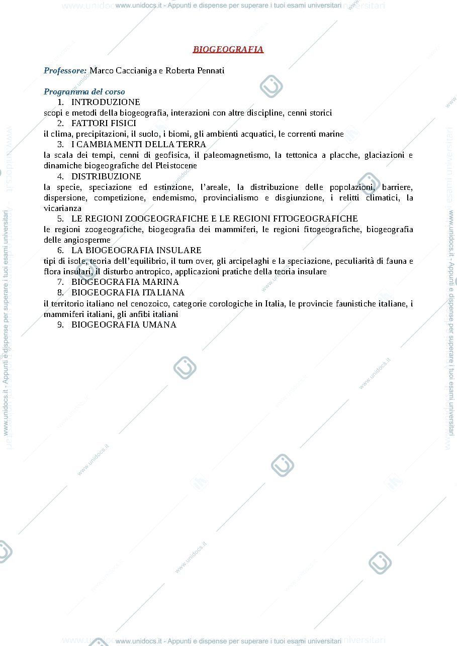 Anteprima pagina 1 — Appunti di Biogeografia