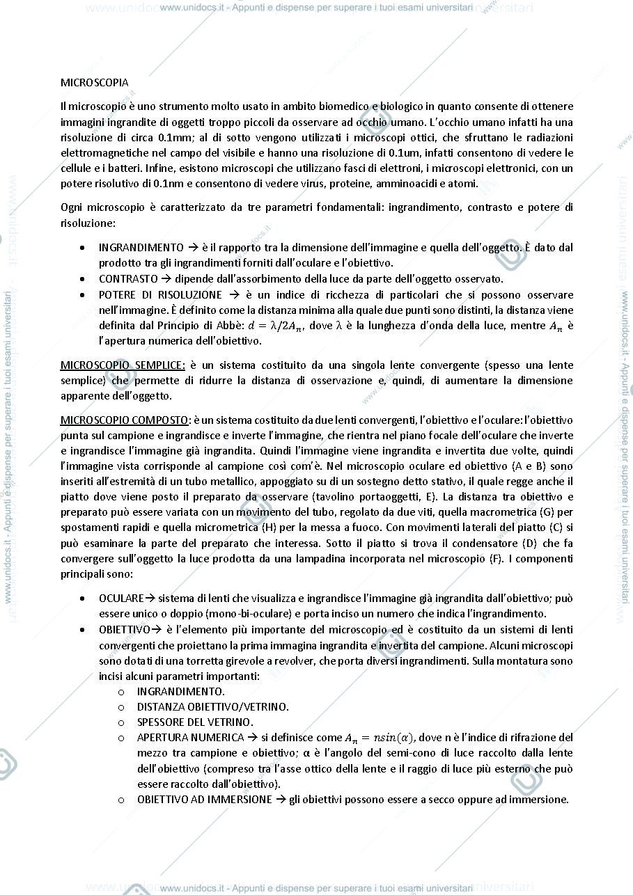Anteprima pagina 1 — APPUNTI SU MICROSCOPIA