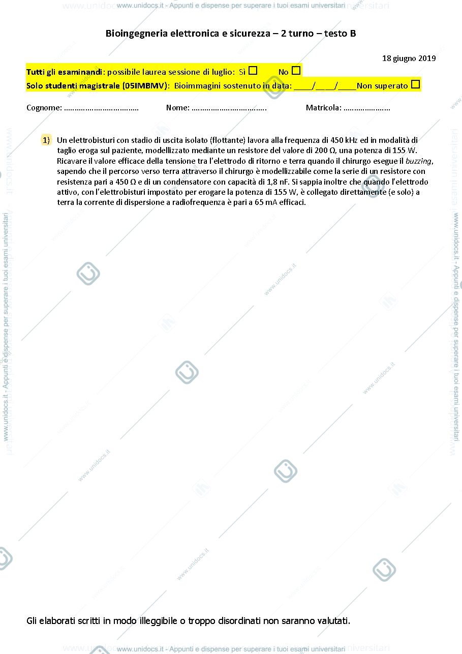 Anteprima pagina 1 — Bioingegneria elettronica e sicurezza-Domande risposte aperta