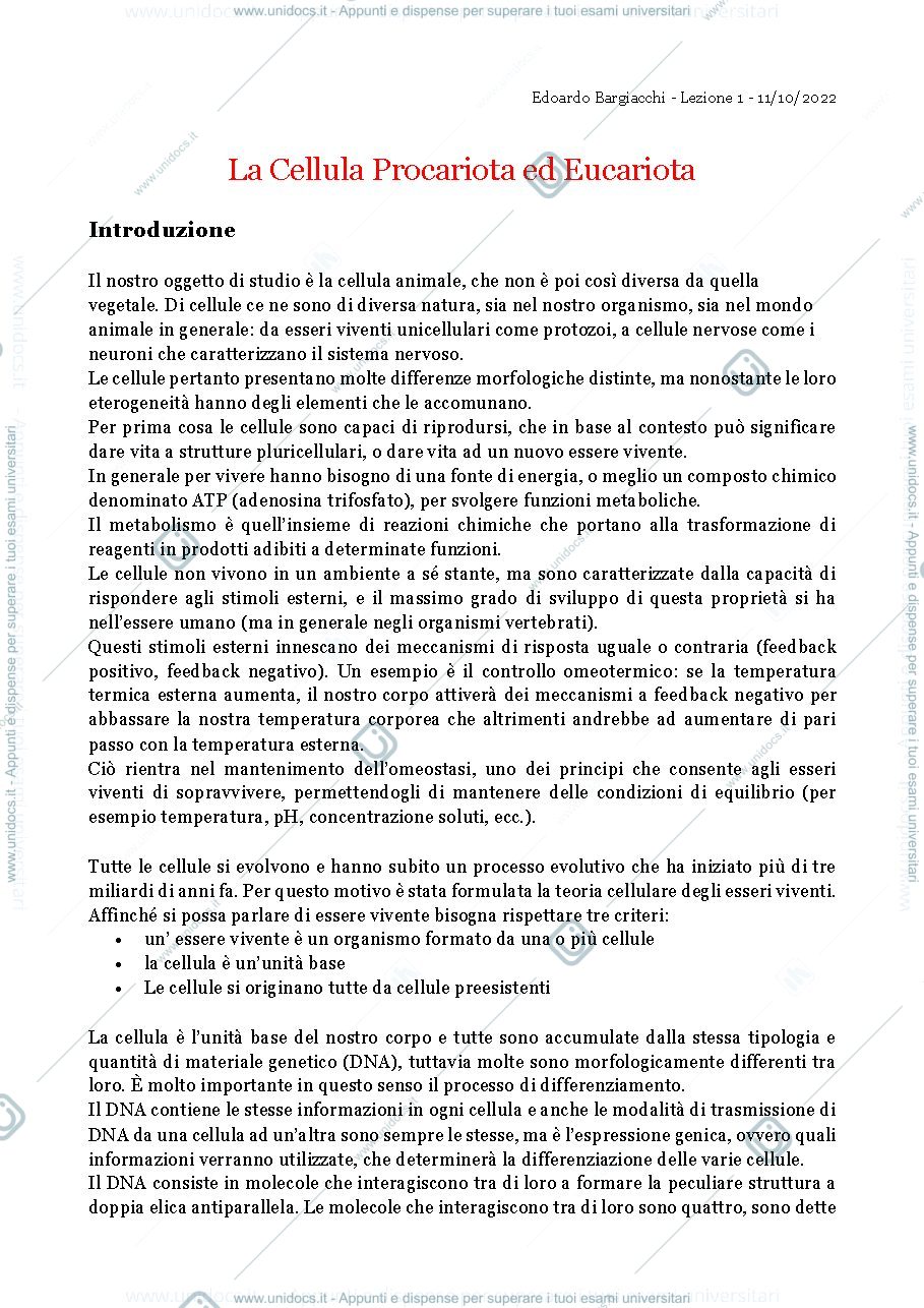 Anteprima pagina 1 — Cellule eucariote e procariote