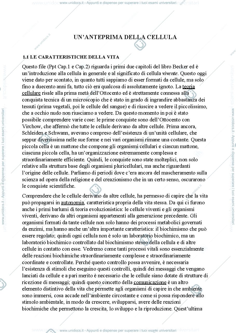 Anteprima pagina 1 — Biologia, lezione 1 