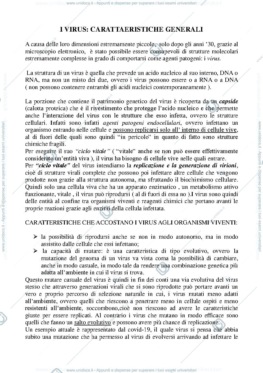 Anteprima pagina 1 — Biologia, lezione 4- I VIRUS