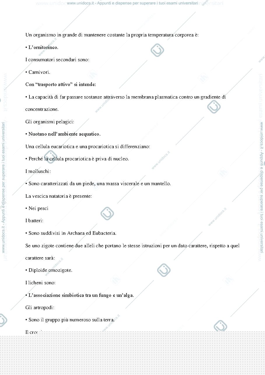 Anteprima pagina 1 — domande esame di biologia