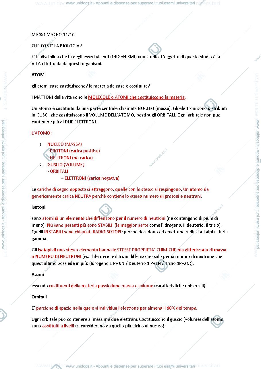 Anteprima pagina 1 — appunti biologia