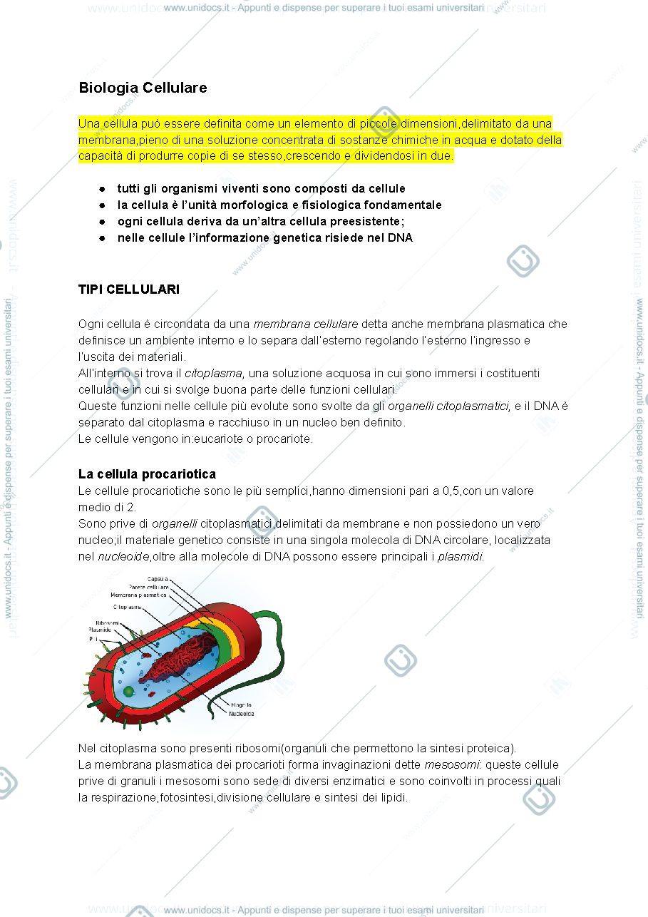 Anteprima pagina 1 — Biologia cellulare 