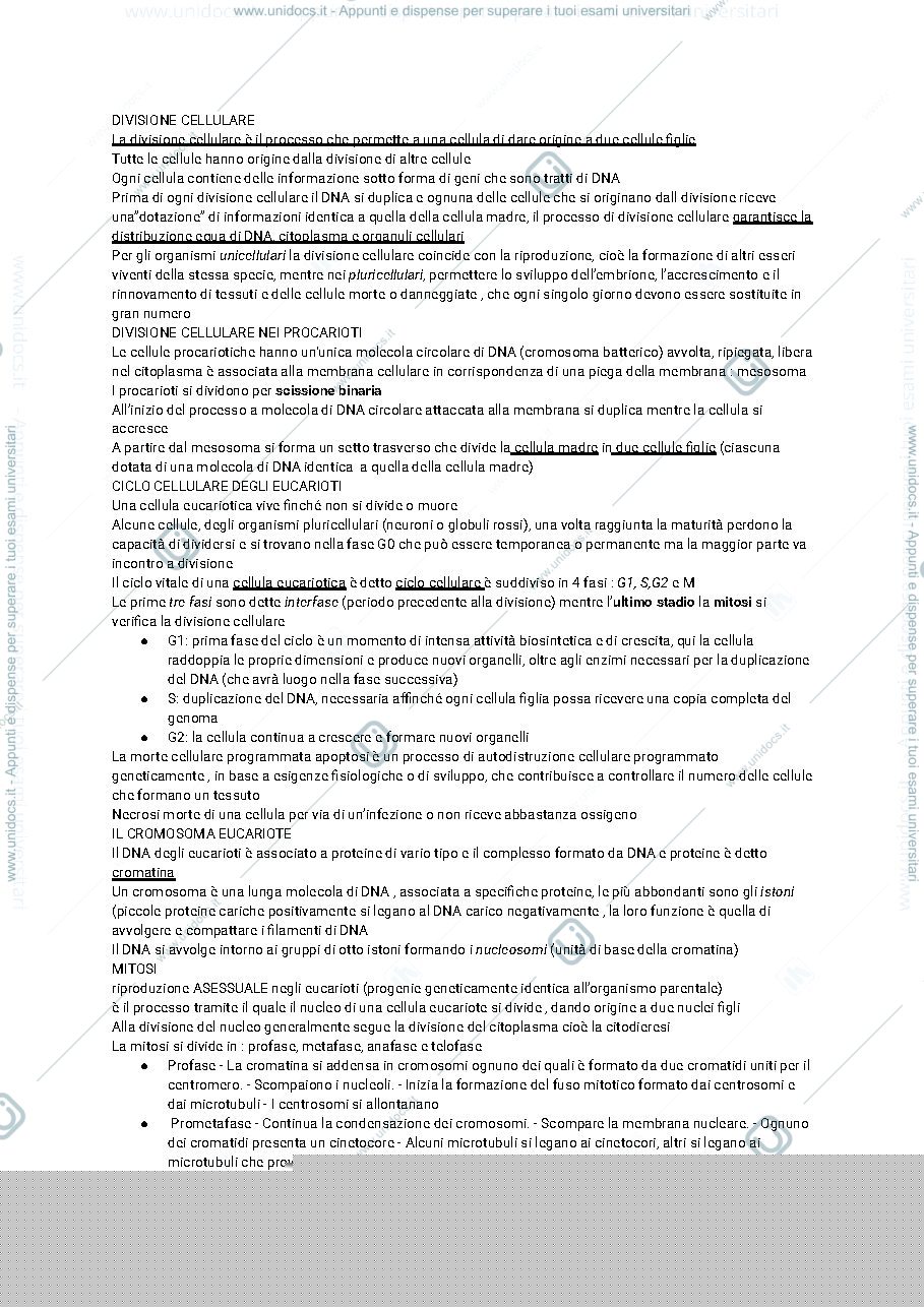 Anteprima pagina 1 — BIOLOGIA CELLULARE: INTERAZIONE TRA GENI E NUTRIENTI	