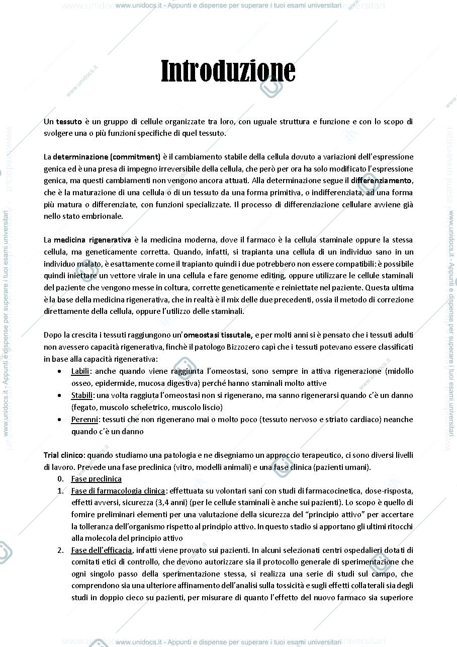 Anteprima pagina 1 — APPUNTI BIOLOGIA DEL DIFFERENZIAMENTO