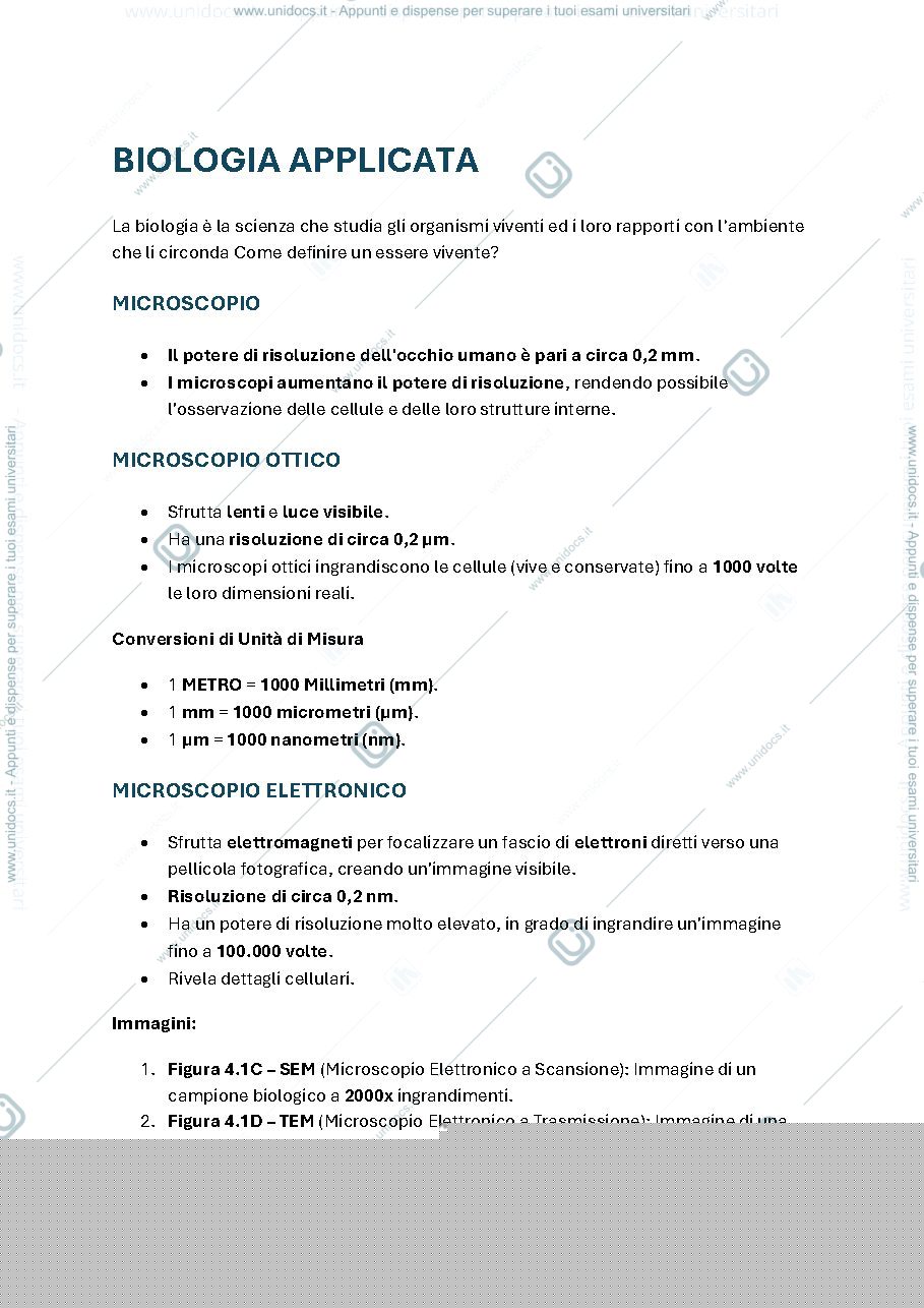 Anteprima pagina 1 — Appunti di Biologia Applicata parte 1 