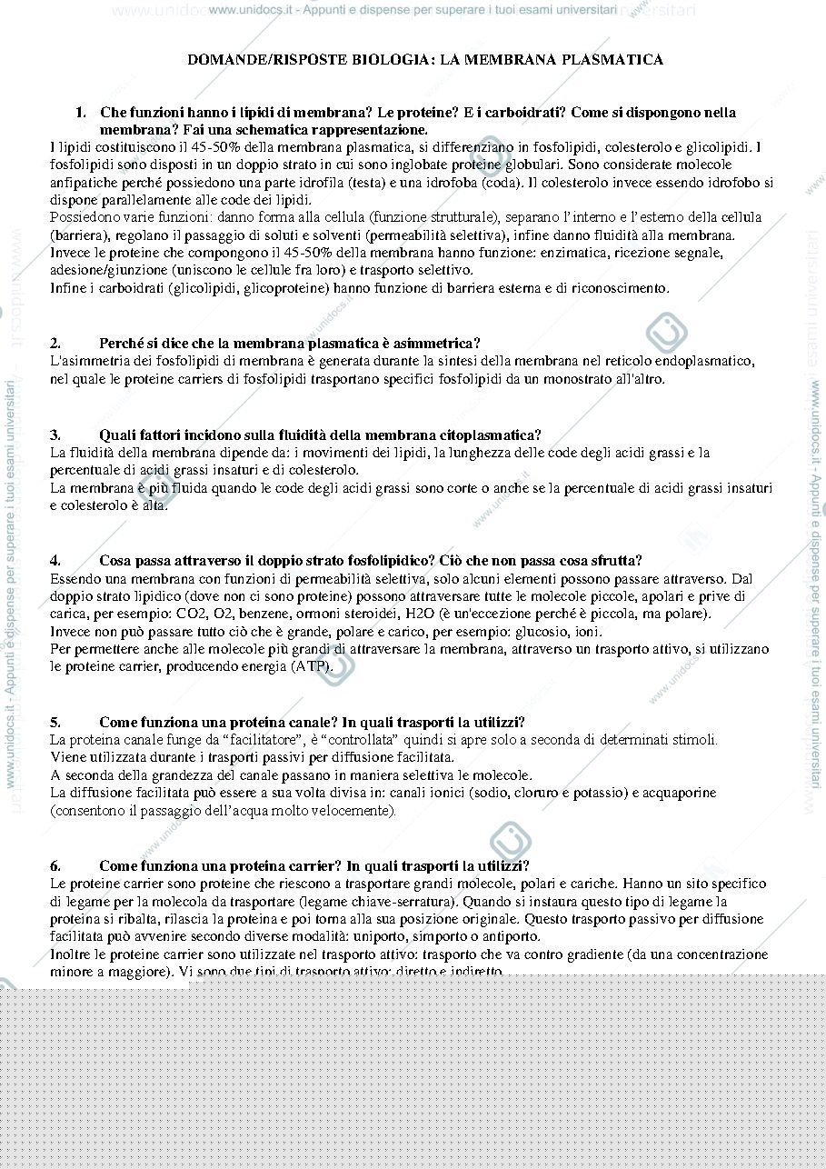 Anteprima pagina 1 — La membrana plasmatica