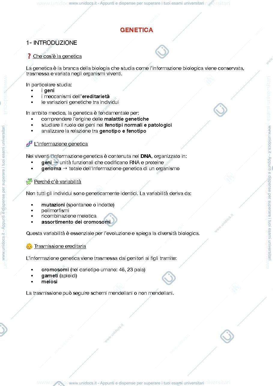 Anteprima pagina 1 — Appunti generali di genetica