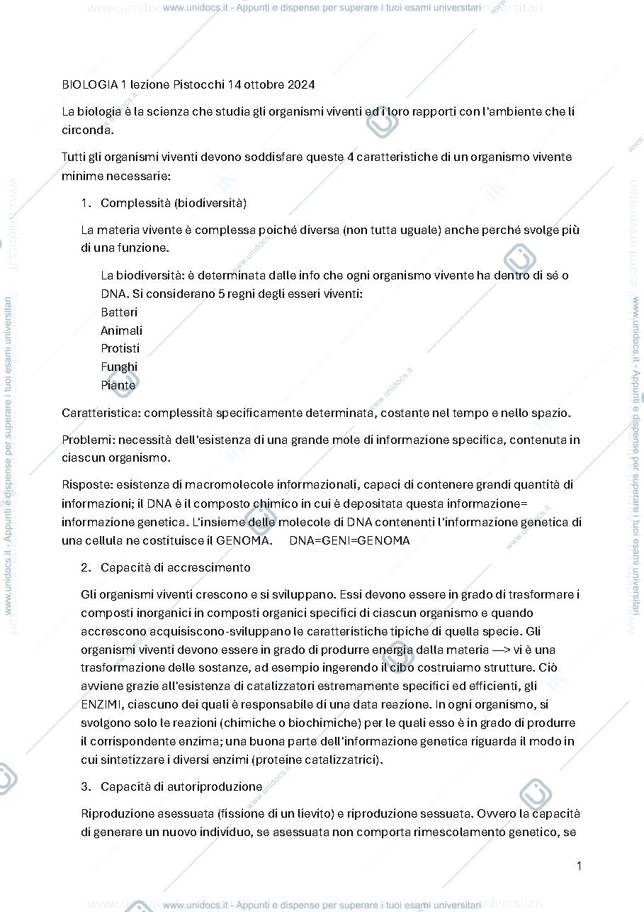 Anteprima pagina 1 — Appunti di biologia 1° tecniche audiometriche