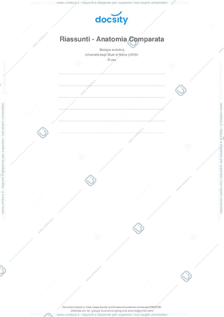 Anteprima pagina 1 — Riassunto di anatomia comparata
