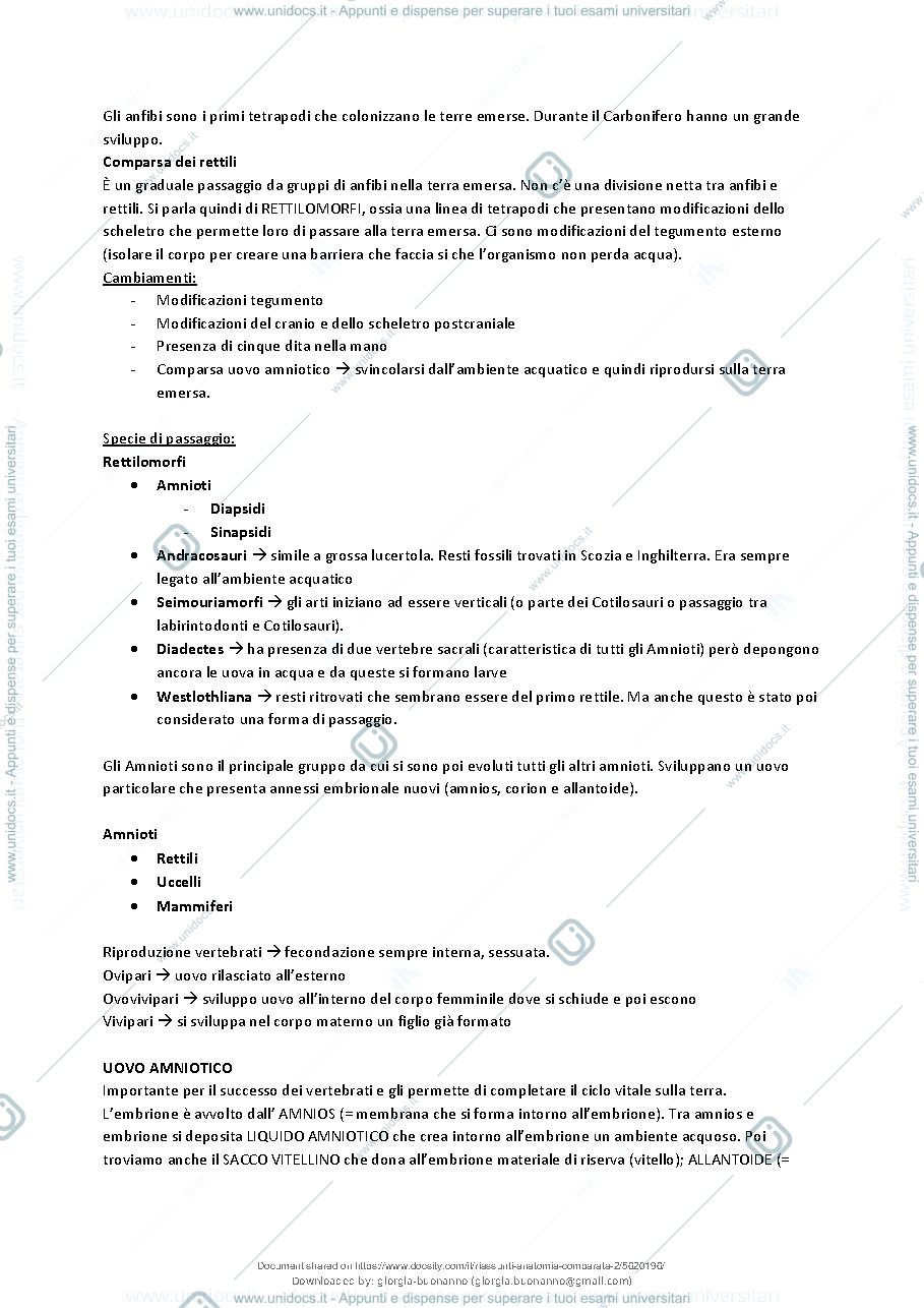 Anteprima pagina 2 — Riassunto di anatomia comparata