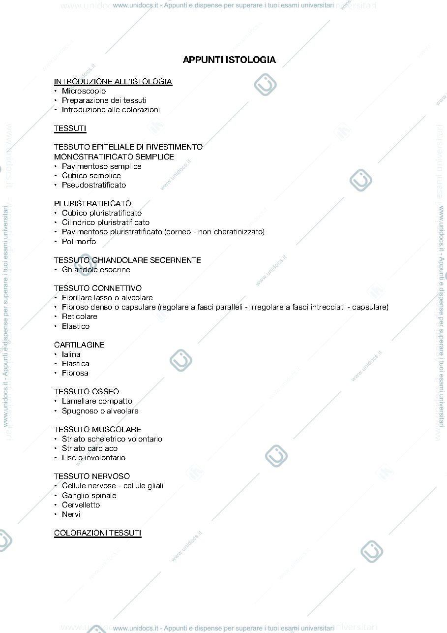 Anteprima pagina 1 — APPUNTI ISTOLOGIA 