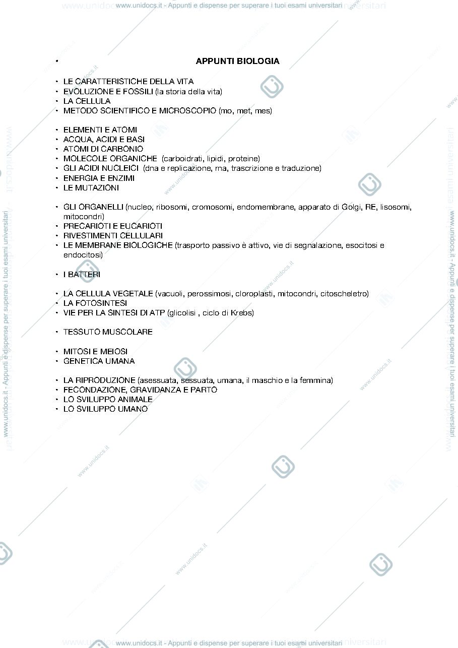 Anteprima pagina 1 — APPUNTI BIOLOGIA GENERALE 