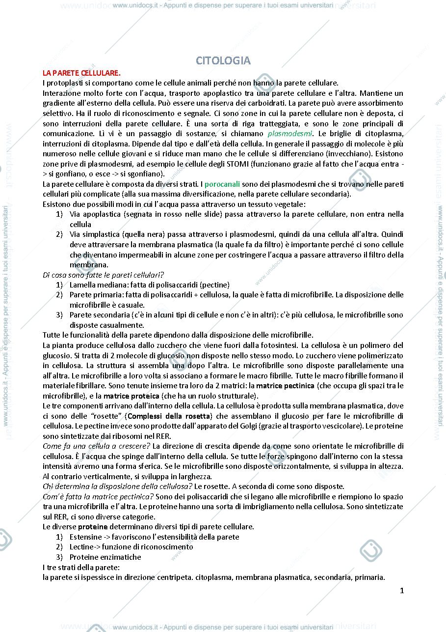 Anteprima pagina 1 — Appunti di biologia e botanica unito