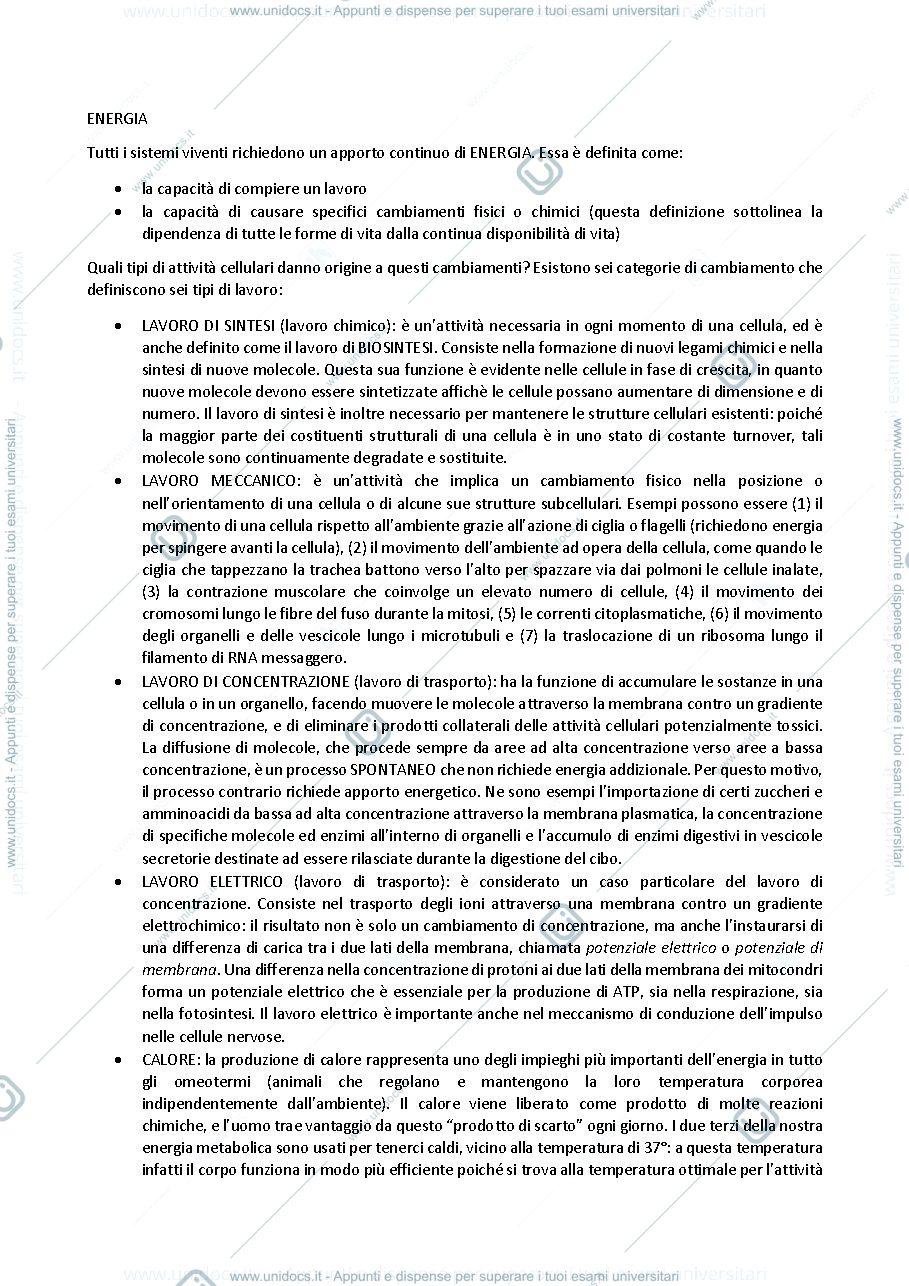 Anteprima pagina 1 — biologia generale e cellulare - Energia ed Enzimi