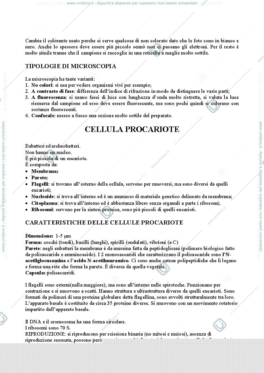 Anteprima pagina 2 — CENNI MICROSCOPIA + CELLULA PROCARIOTE E EUCARIOTE
