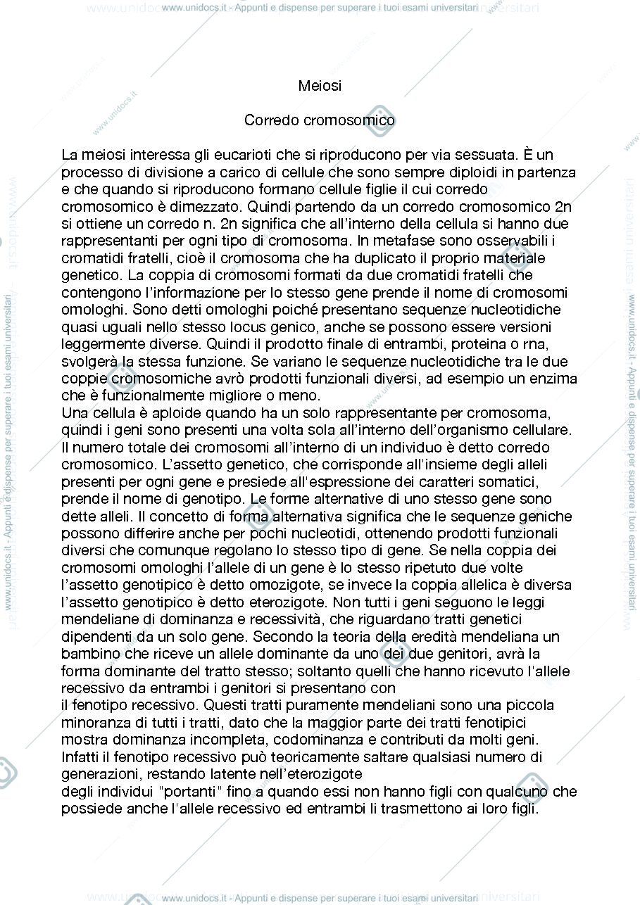 Anteprima pagina 1 — Riproduzione cellulare e meiosi