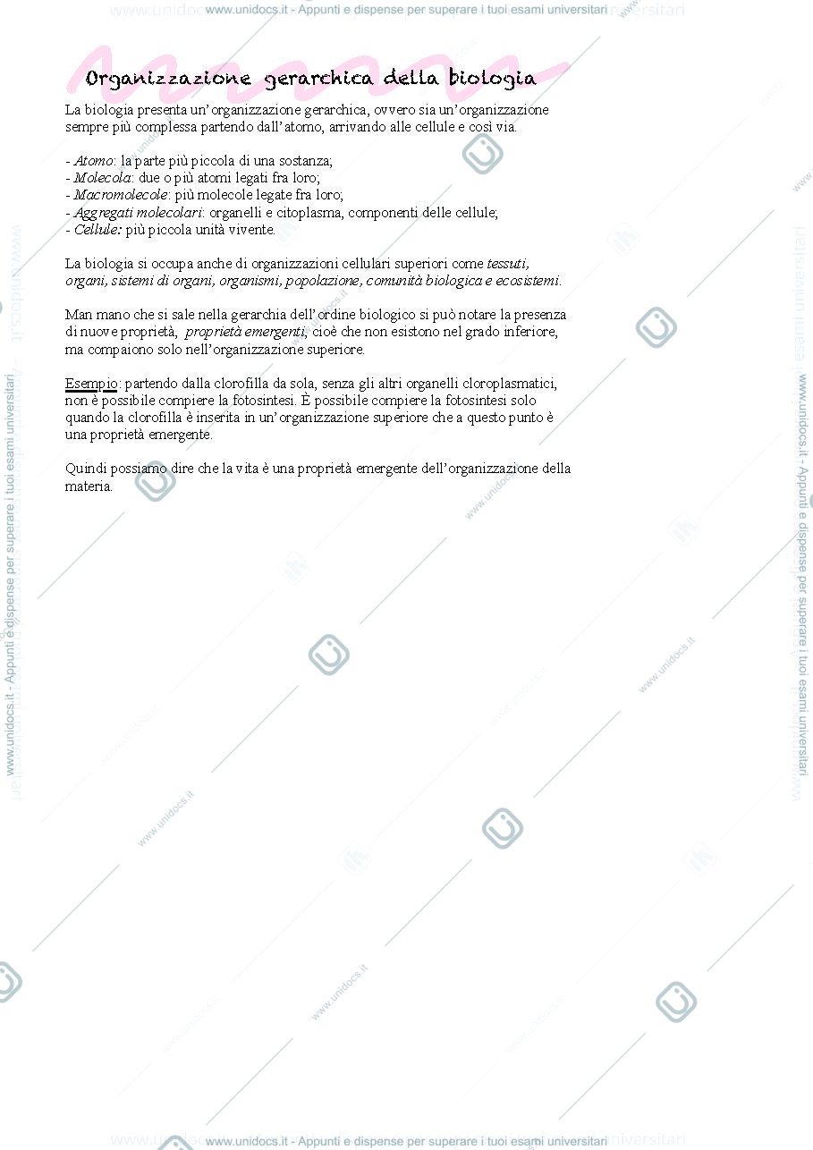 Anteprima pagina 2 — Organizzazione gerarchica della biologia e teoria cellulare