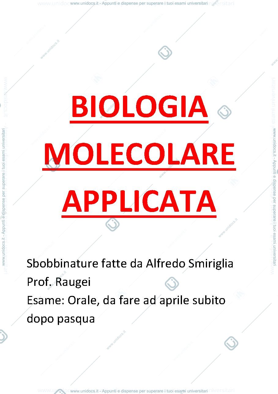 Anteprima pagina 1 — sbobine biologia molecolare applicata