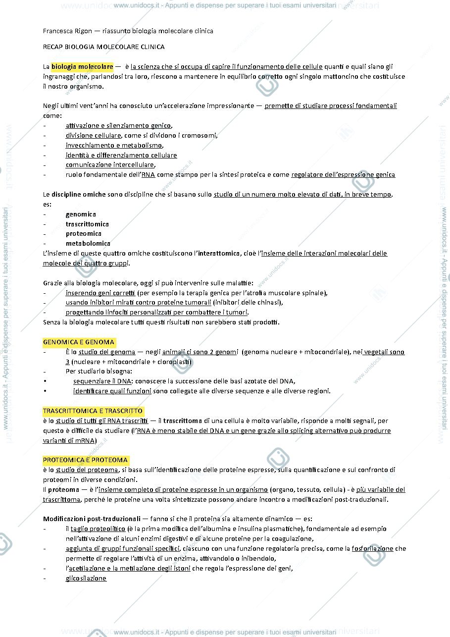 Anteprima pagina 1 — BIOLOGIA MOLECOLARE CLINICA