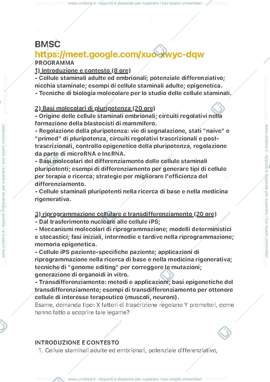 Anteprima pagina 1 — Biologia Molecolare delle Cellule Staminali 