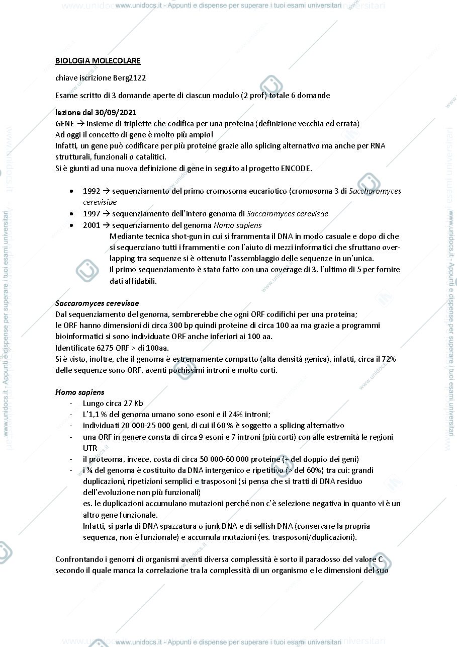 Anteprima pagina 1 — biologia molecolare e cellulare prof Bergantino e Rampazzo