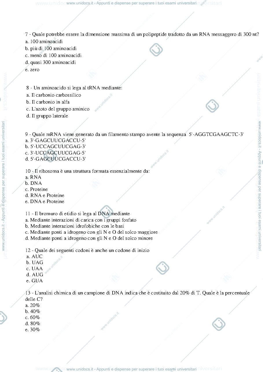 Anteprima pagina 2 — domanda a risposta multipla di biologia molecolare