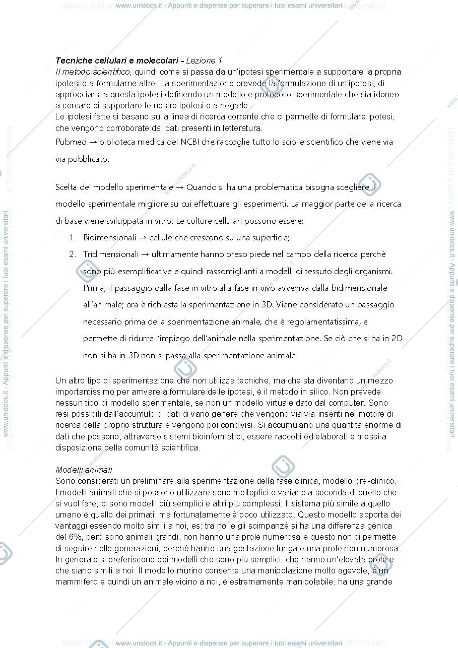 Anteprima pagina 1 — tecniche cellulari e molecolari