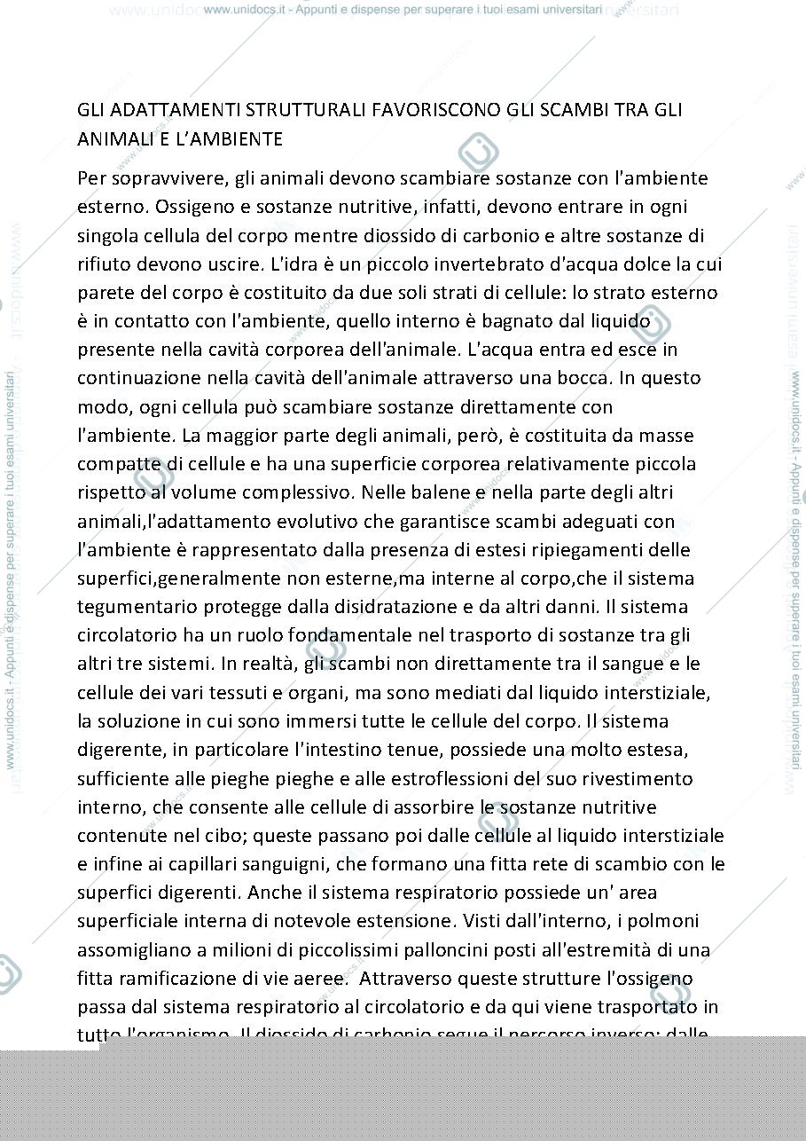 Anteprima pagina 1 — Gli scambi con l'esterno e la regolazione interna 